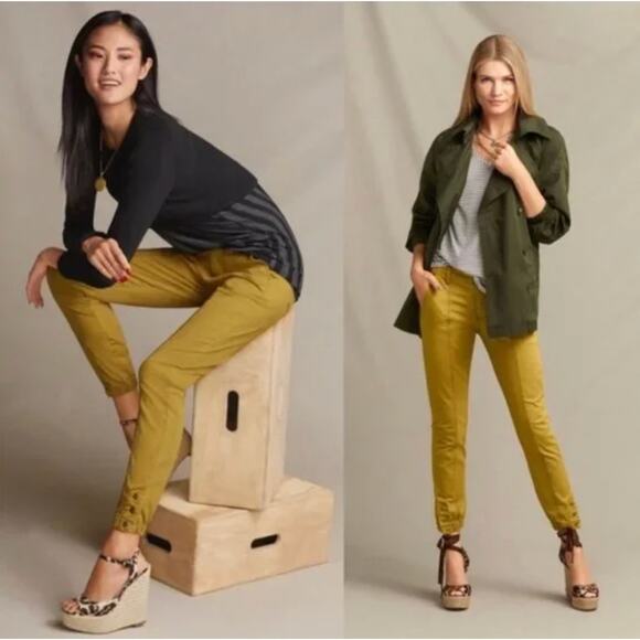 CABI The Tracker Jogger Pants Women's Size 14 Marigold Yellow Green Snap Bottom - Picture 7 of 7